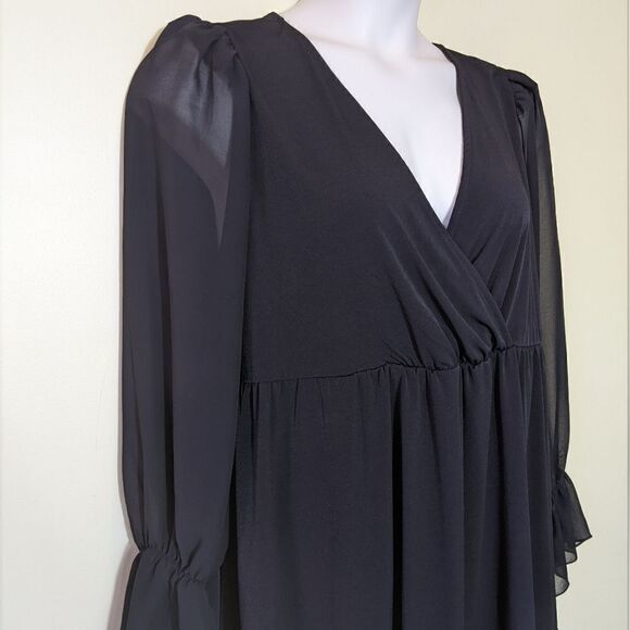 Torrid Black Sheer Sleeve Babydoll Blouse Surplice Bodice whimsigoth holiday - Picture 3 of 10